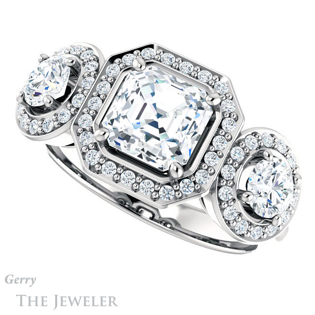 Asscher Cut Forever One Engagement Ring Setting #GTJ921-asscher-fo-w | Gerry The Jeweler 14k White Gold Asscher Cut Forever One Engagement Ring Setting #GTJ921-asscher-fo-w