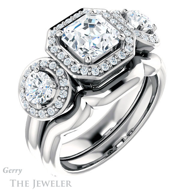 Asscher Cut Forever One Engagement Ring Setting #GTJ921-asscher-fo-w | Gerry The Jeweler 14k White Gold Asscher Cut Forever One Engagement Ring Setting #GTJ921-asscher-fo-w