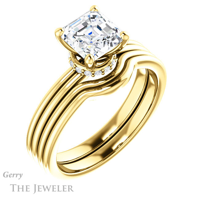14k Yellow Gold Asscher Cut Forever One Engagement Ring Setting #GTJ924-asscher-fo-y