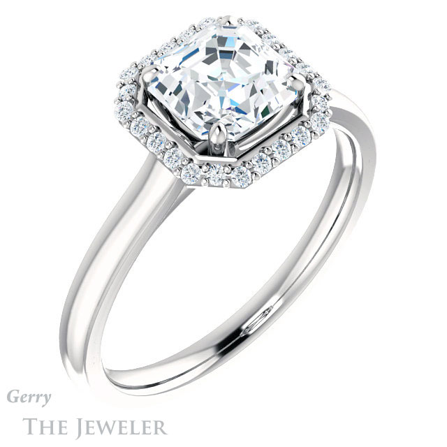 14k White Gold Asscher Cut Forever One Engagement Ring Setting #GTJ925-asscher-fo-w 4 14k White Gold Asscher Cut Forever One Engagement Ring Setting #GTJ925-asscher-fo-w