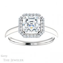 14k White Gold Asscher Cut Forever One Engagement Ring Setting #GTJ925-asscher-fo-w 1 14k White Gold Asscher Cut Forever One Engagement Ring Setting #GTJ925-asscher-fo-w