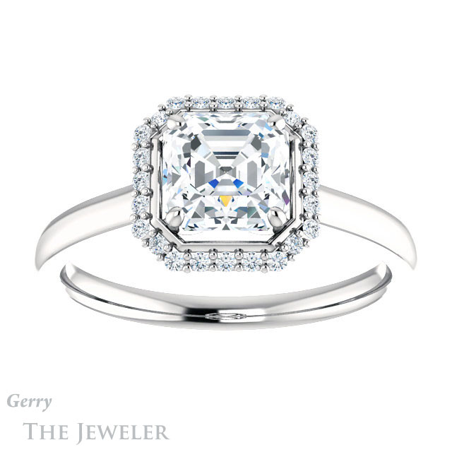 14k White Gold Asscher Cut Forever One Engagement Ring Setting #GTJ925-asscher-fo-w
