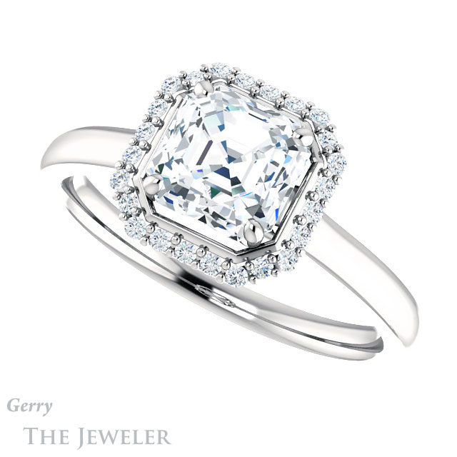 14k White Gold Asscher Cut Forever One Engagement Ring Setting #GTJ925-asscher-fo-w 5 14k White Gold Asscher Cut Forever One Engagement Ring Setting #GTJ925-asscher-fo-w