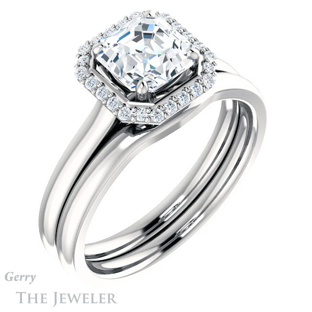 14k White Gold Asscher Cut Forever One Engagement Ring Setting #GTJ925-asscher-fo-w 6 14k White Gold Asscher Cut Forever One Engagement Ring Setting #GTJ925-asscher-fo-w