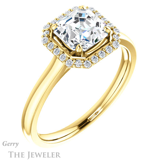 14k Yellow Gold Asscher Cut Forever One Engagement Ring Setting #GTJ925-asscher-fo-y 4 14k Yellow Gold Asscher Cut Forever One Engagement Ring Setting #GTJ925-asscher-fo-y