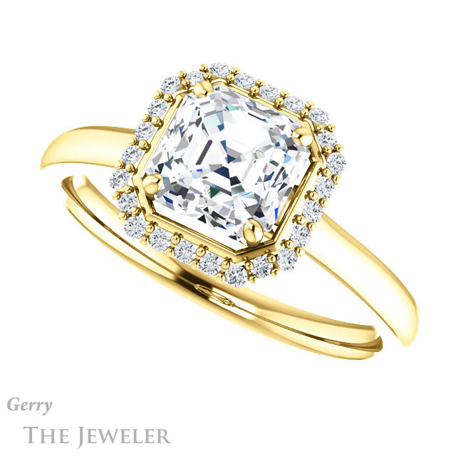 14k Yellow Gold Asscher Cut Forever One Engagement Ring Setting #GTJ925-asscher-fo-y 5 14k Yellow Gold Asscher Cut Forever One Engagement Ring Setting #GTJ925-asscher-fo-y