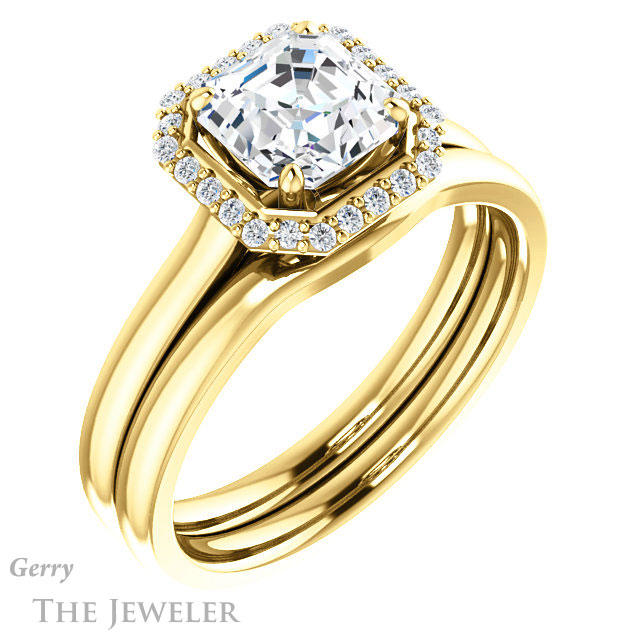 14k Yellow Gold Asscher Cut Forever One Engagement Ring Setting #GTJ925-asscher-fo-y 6 14k Yellow Gold Asscher Cut Forever One Engagement Ring Setting #GTJ925-asscher-fo-y