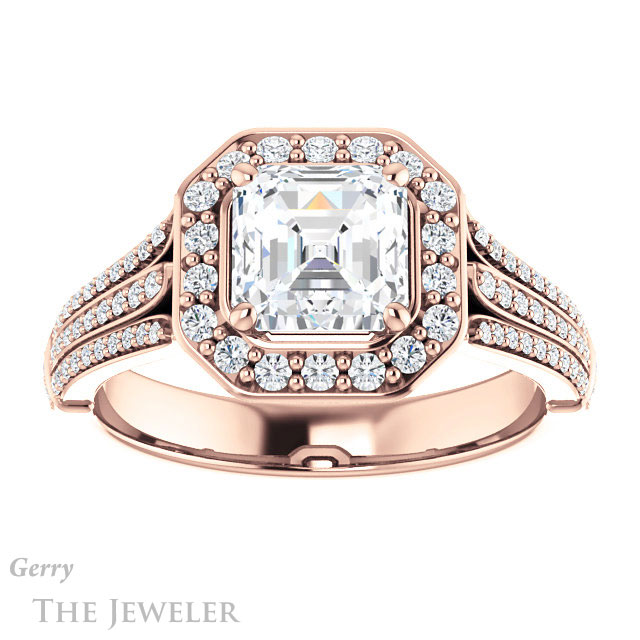 14k Rose Gold Asscher Cut Forever One Engagement Ring Setting #GTJ928-asscher-fo-r