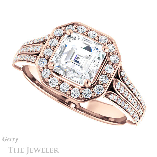 14k Rose Gold Asscher Cut Forever One Engagement Ring Setting #GTJ928-asscher-fo-r 5 14k Rose Gold Asscher Cut Forever One Engagement Ring Setting #GTJ928-asscher-fo-r