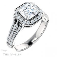 14k White Gold Asscher Cut Forever One Engagement Ring Setting #GTJ928-asscher-fo-w