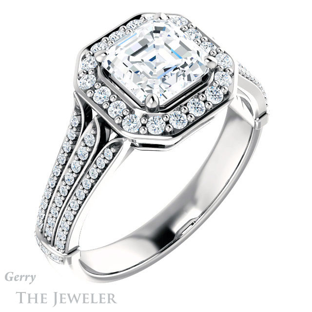 14k White Gold Asscher Cut Forever One Engagement Ring Setting #GTJ928-asscher-fo-w