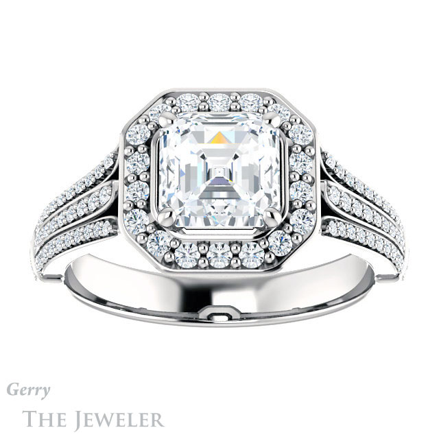 14k White Gold Asscher Cut Forever One Engagement Ring Setting #GTJ928-asscher-fo-w