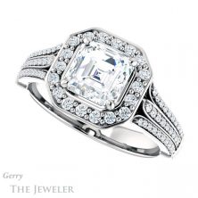 14k White Gold Asscher Cut Forever One Engagement Ring Setting #GTJ928-asscher-fo-w