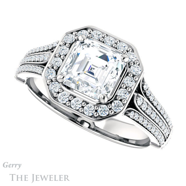14k White Gold Asscher Cut Forever One Engagement Ring Setting #GTJ928-asscher-fo-w