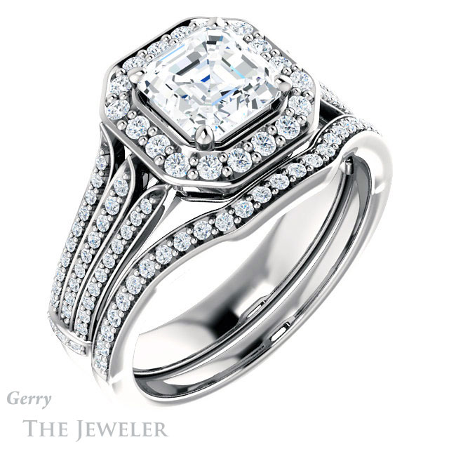 14k White Gold Asscher Cut Forever One Engagement Ring Setting #GTJ928-asscher-fo-w