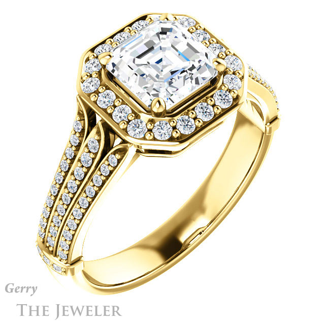 14k Yellow Gold Asscher Cut Forever One Engagement Ring Setting #GTJ928-asscher-fo-y 4 14k Yellow Gold Asscher Cut Forever One Engagement Ring Setting #GTJ928-asscher-fo-y