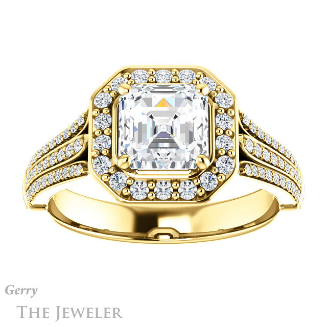 14k Yellow Gold Asscher Cut Forever One Engagement Ring Setting #GTJ928-asscher-fo-y