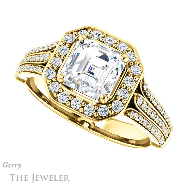 14k Yellow Gold Asscher Cut Forever One Engagement Ring Setting #GTJ928-asscher-fo-y 5 14k Yellow Gold Asscher Cut Forever One Engagement Ring Setting #GTJ928-asscher-fo-y