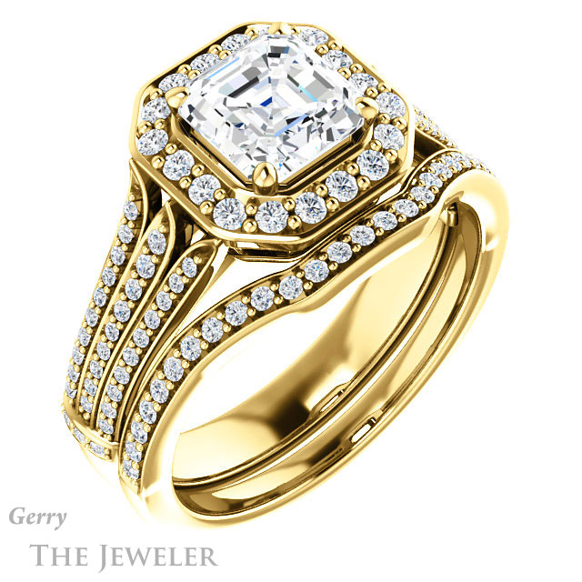 14k Yellow Gold Asscher Cut Forever One Engagement Ring Setting #GTJ928-asscher-fo-y 6 14k Yellow Gold Asscher Cut Forever One Engagement Ring Setting #GTJ928-asscher-fo-y