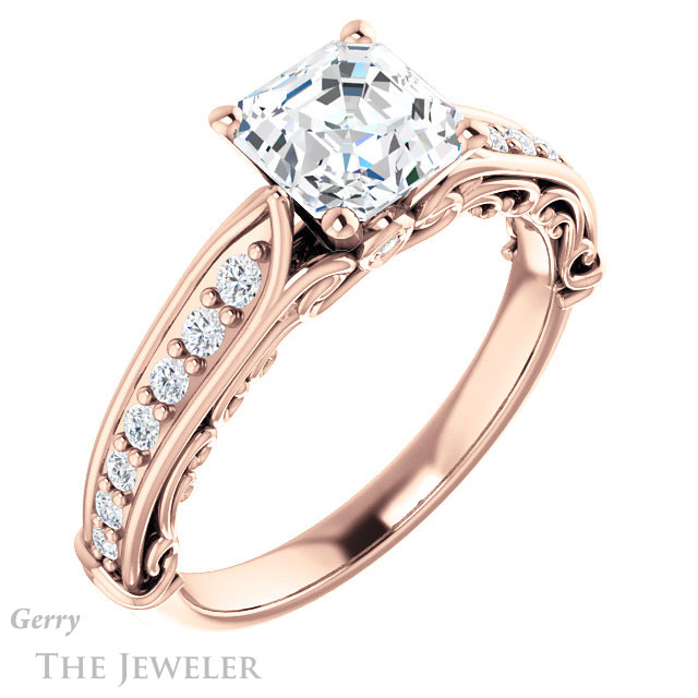 14k Rose Gold Asscher Cut Forever One Engagement Ring Setting #GTJ929-asscher-fo-r 4 14k Rose Gold Asscher Cut Forever One Engagement Ring Setting #GTJ929-asscher-fo-r