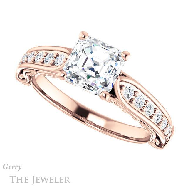 14k Rose Gold Asscher Cut Forever One Engagement Ring Setting #GTJ929-asscher-fo-r 5 14k Rose Gold Asscher Cut Forever One Engagement Ring Setting #GTJ929-asscher-fo-r