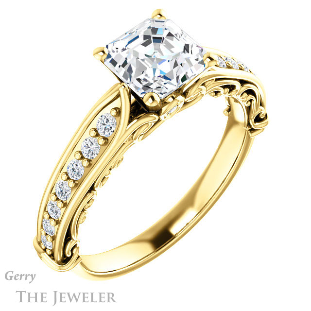 14k Yellow Gold Asscher Cut Forever One Engagement Ring Setting #GTJ929-asscher-fo-y