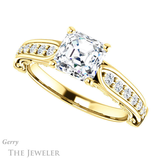 14k Yellow Gold Asscher Cut Forever One Engagement Ring Setting #GTJ929-asscher-fo-y