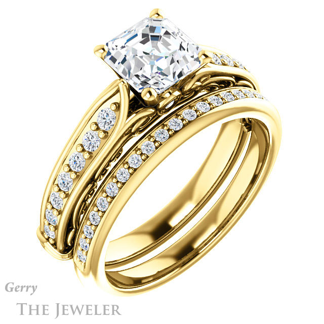 14k Yellow Gold Asscher Cut Forever One Engagement Ring Setting #GTJ929-asscher-fo-y