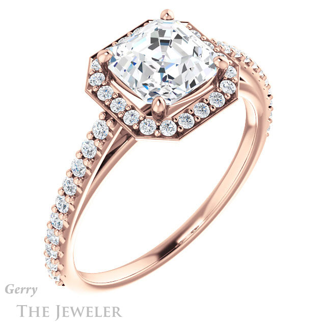 14k Rose Gold Asscher Cut Forever One Engagement Ring Setting #GTJ932-asscher-fo-r 4 14k Rose Gold Asscher Cut Forever One Engagement Ring Setting #GTJ932-asscher-fo-r