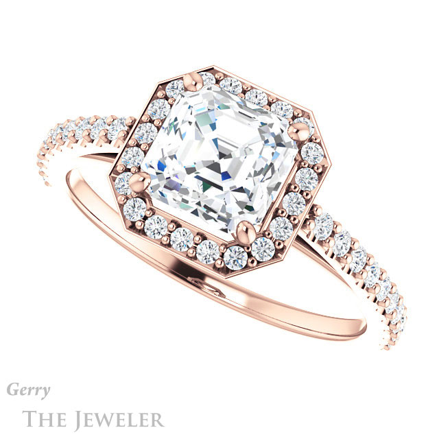 14k Rose Gold Asscher Cut Forever One Engagement Ring Setting #GTJ932-asscher-fo-r 5 14k Rose Gold Asscher Cut Forever One Engagement Ring Setting #GTJ932-asscher-fo-r