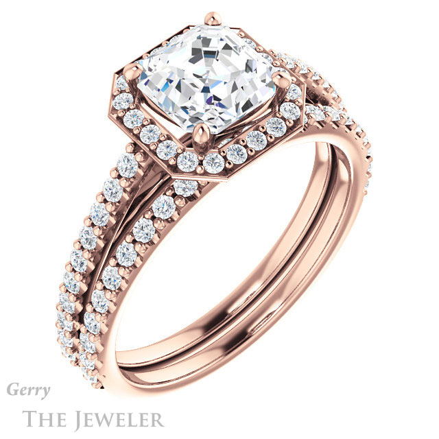 14k Rose Gold Asscher Cut Forever One Engagement Ring Setting #GTJ932-asscher-fo-r 6 14k Rose Gold Asscher Cut Forever One Engagement Ring Setting #GTJ932-asscher-fo-r
