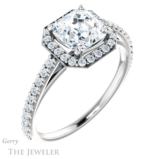 14k White Gold Asscher Cut Forever One Engagement Ring Setting #GTJ932-asscher-fo-w
