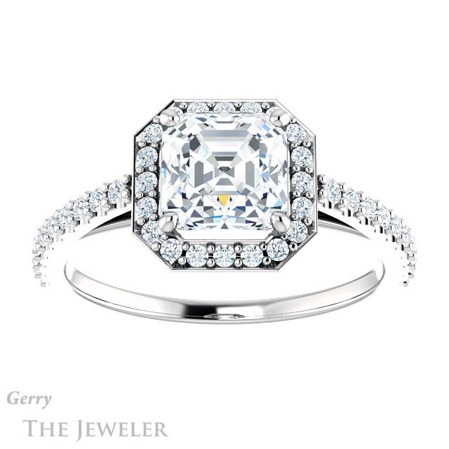 14k White Gold Asscher Cut Forever One Engagement Ring Setting #GTJ932-asscher-fo-w