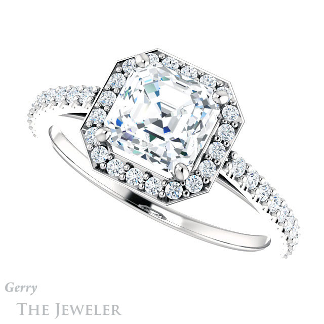 14k White Gold Asscher Cut Forever One Engagement Ring Setting #GTJ932-asscher-fo-w