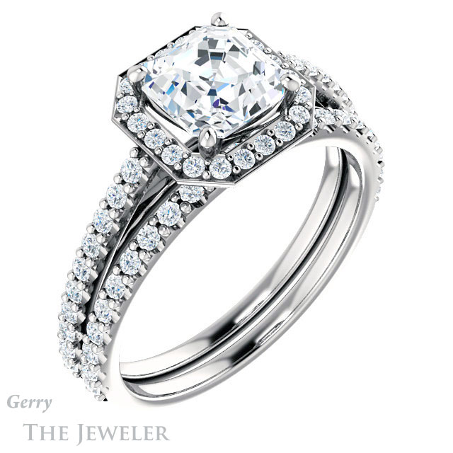 14k White Gold Asscher Cut Forever One Engagement Ring Setting #GTJ932-asscher-fo-w