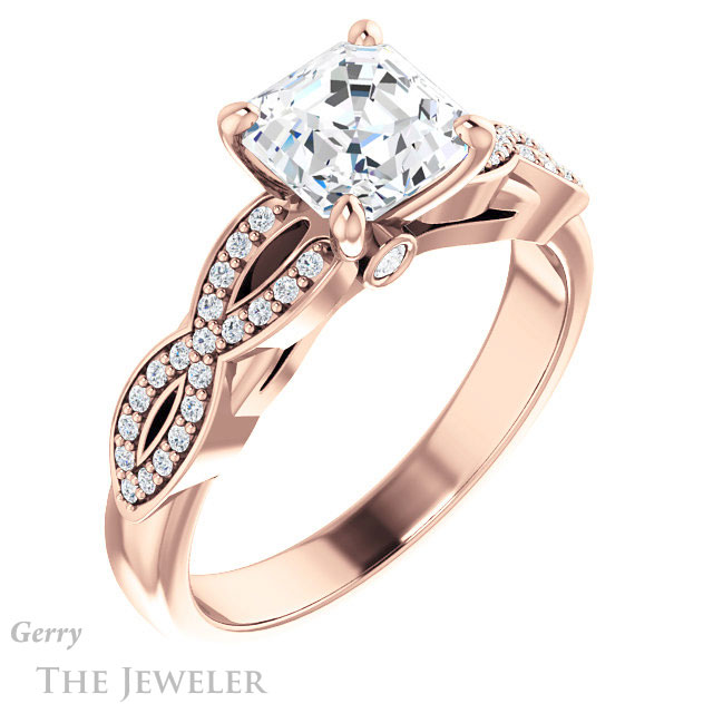 14k Rose Gold Asscher Cut Forever One Engagement Ring Setting #GTJ933-asscher-fo-r
