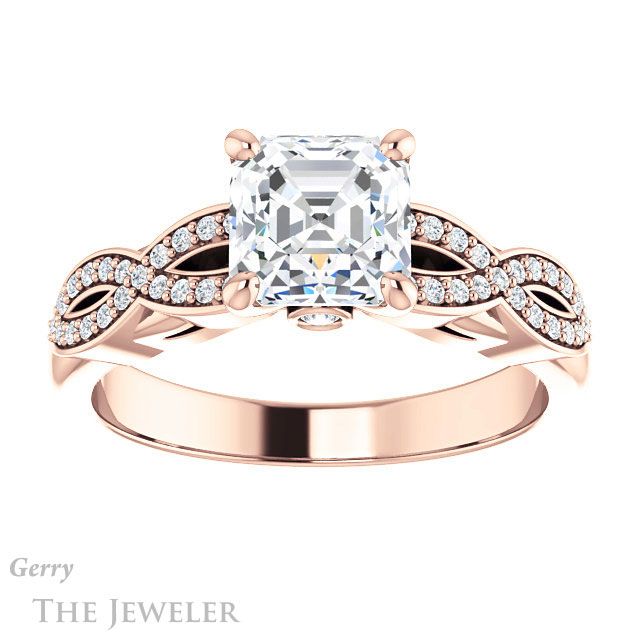 14k Rose Gold Asscher Cut Forever One Engagement Ring Setting #GTJ933-asscher-fo-r