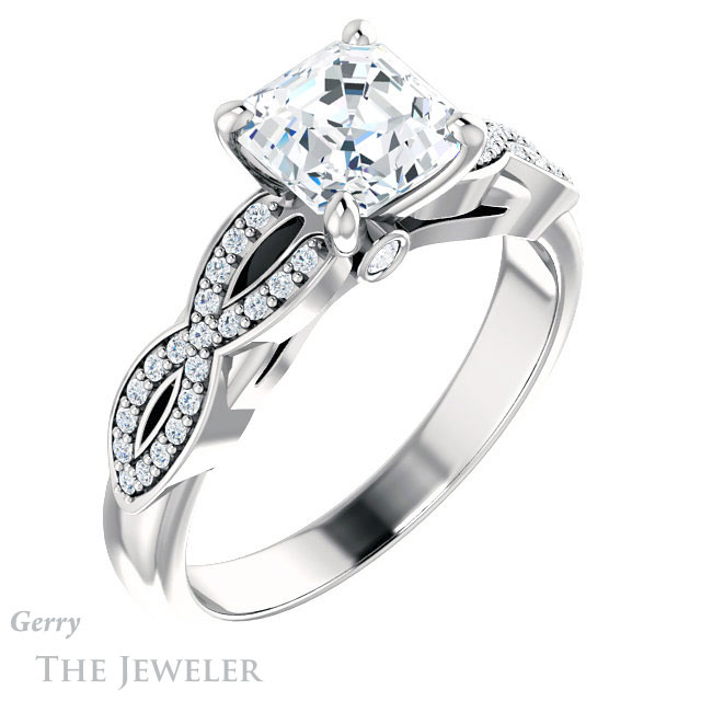 14k White Gold Asscher Cut Forever One Engagement Ring Setting #GTJ933-asscher-fo-w 4 14k White Gold Asscher Cut Forever One Engagement Ring Setting #GTJ933-asscher-fo-w