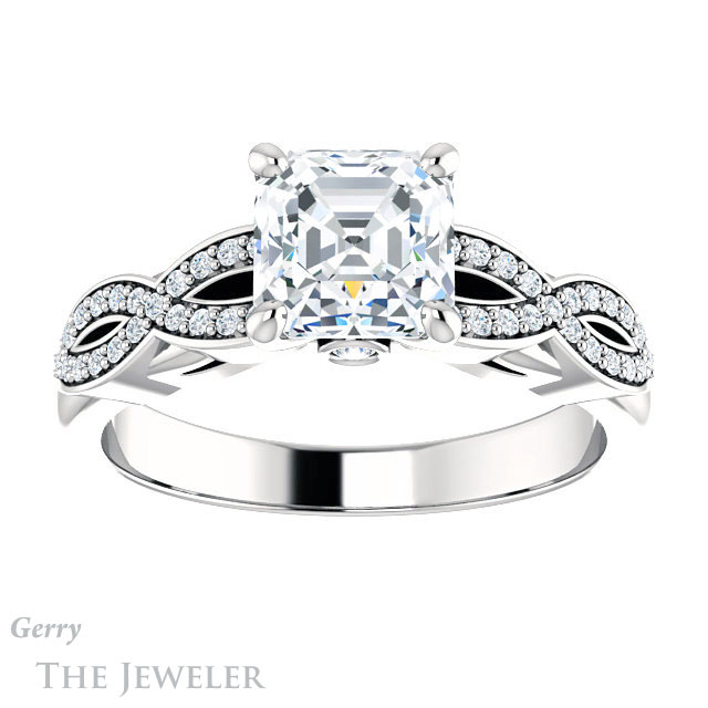 14k White Gold Asscher Cut Forever One Engagement Ring Setting #GTJ933-asscher-fo-w