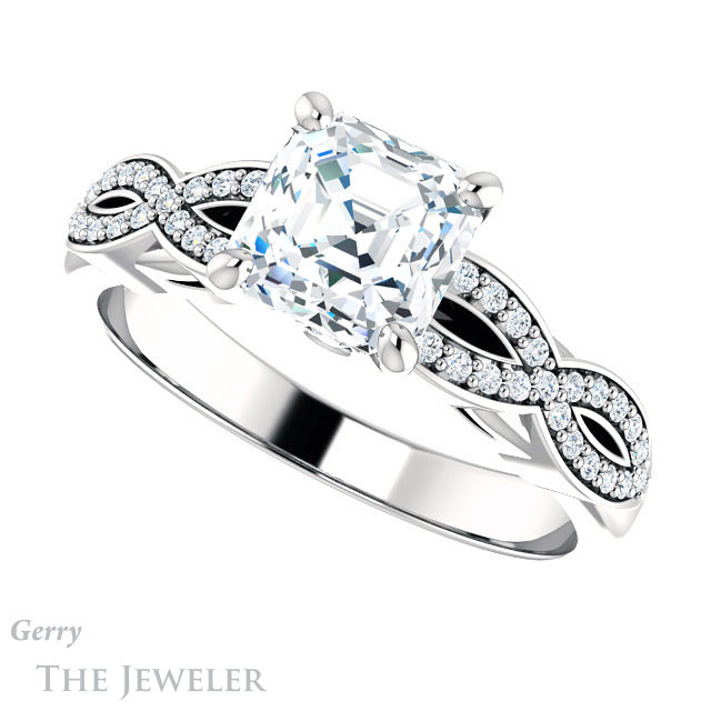 14k White Gold Asscher Cut Forever One Engagement Ring Setting #GTJ933-asscher-fo-w 5 14k White Gold Asscher Cut Forever One Engagement Ring Setting #GTJ933-asscher-fo-w