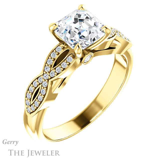 14k Yellow Gold Asscher Cut Forever One Engagement Ring Setting #GTJ933-asscher-fo-y 4 14k Yellow Gold Asscher Cut Forever One Engagement Ring Setting #GTJ933-asscher-fo-y