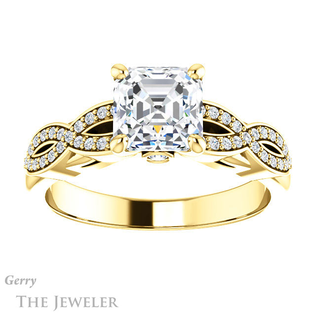 14k Yellow Gold Asscher Cut Forever One Engagement Ring Setting #GTJ933-asscher-fo-y