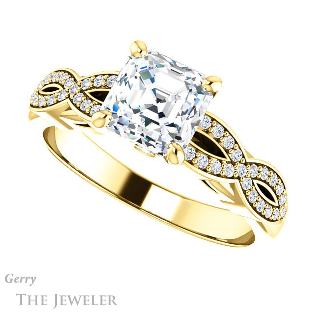 14k Yellow Gold Asscher Cut Forever One Engagement Ring Setting #GTJ933-asscher-fo-y 5 14k Yellow Gold Asscher Cut Forever One Engagement Ring Setting #GTJ933-asscher-fo-y