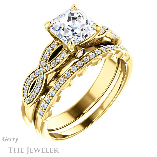 14k Yellow Gold Asscher Cut Forever One Engagement Ring Setting #GTJ933-asscher-fo-y 6 14k Yellow Gold Asscher Cut Forever One Engagement Ring Setting #GTJ933-asscher-fo-y