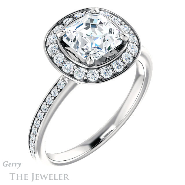 Asscher Cut Forever One Engagement Ring Setting #GTJ934-asscher-fo-w | Gerry The Jeweler 14k White Gold Asscher Cut Forever One Engagement Ring Setting #GTJ934-asscher-fo-w