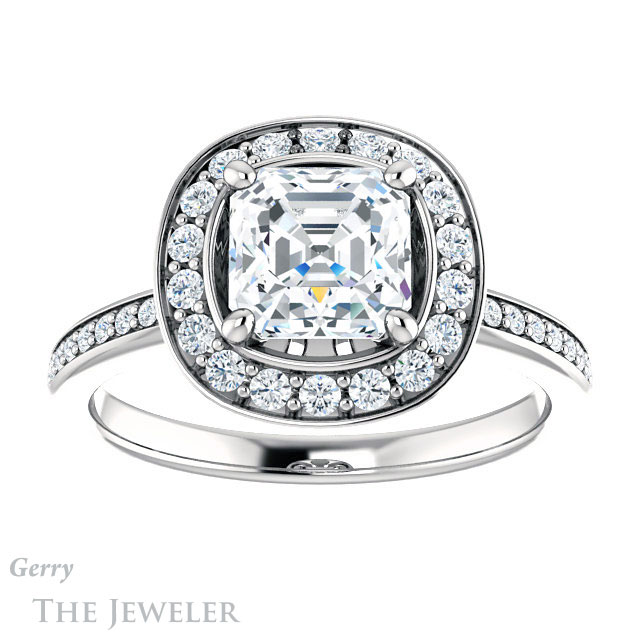Asscher Cut Forever One Engagement Ring Setting #GTJ934-asscher-fo-w | Gerry The Jeweler 14k White Gold Asscher Cut Forever One Engagement Ring Setting #GTJ934-asscher-fo-w