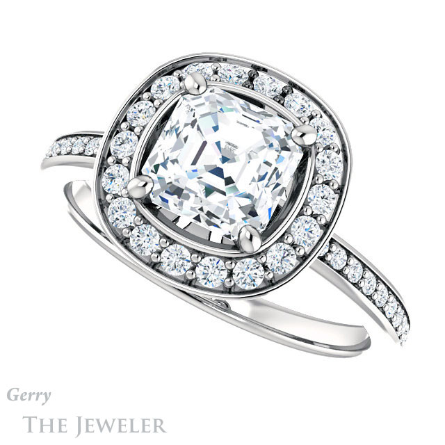 Asscher Cut Forever One Engagement Ring Setting #GTJ934-asscher-fo-w | Gerry The Jeweler 14k White Gold Asscher Cut Forever One Engagement Ring Setting #GTJ934-asscher-fo-w