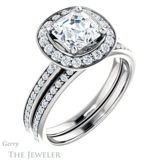 Asscher Cut Forever One Engagement Ring Setting #GTJ934-asscher-fo-w | Gerry The Jeweler 14k White Gold Asscher Cut Forever One Engagement Ring Setting #GTJ934-asscher-fo-w