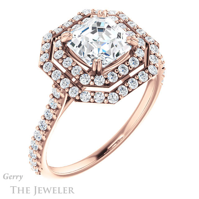 14k Rose Gold Asscher Cut Forever One Engagement Ring Setting #GTJ935-asscher-fo-r 4 14k Rose Gold Asscher Cut Forever One Engagement Ring Setting #GTJ935-asscher-fo-r