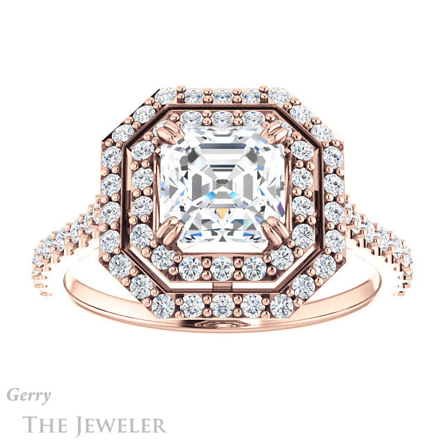 14k Rose Gold Asscher Cut Forever One Engagement Ring Setting #GTJ935-asscher-fo-r